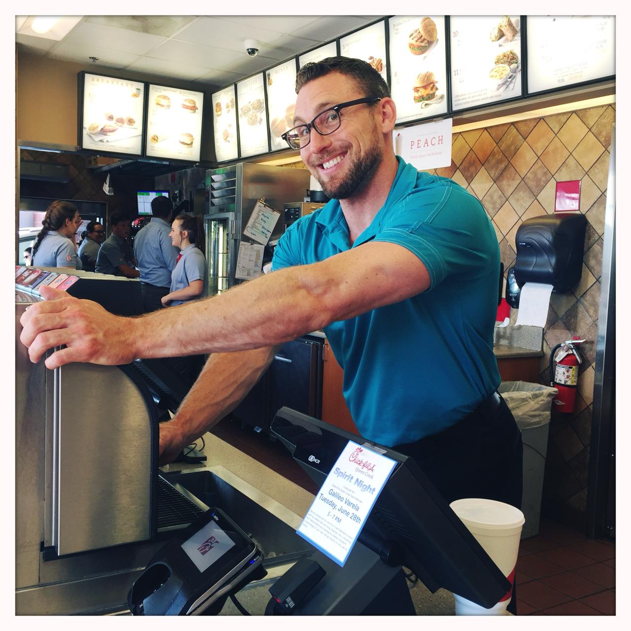 Jason Purvis behind the counter at his Chick-fil-A
